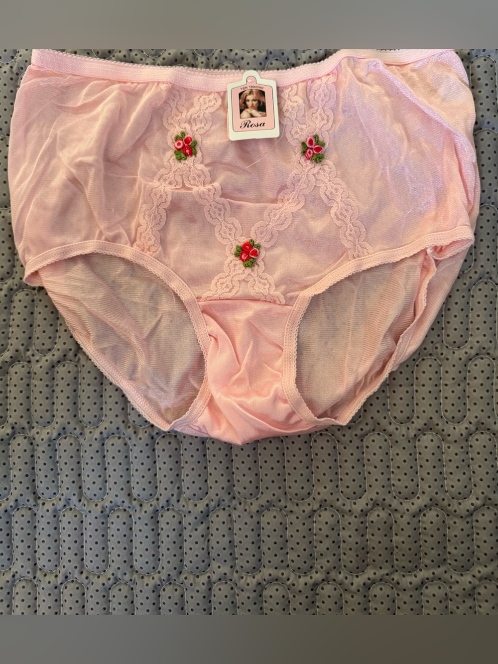 Vintage Women's Sheer Pink Lace Embroidered Briefs